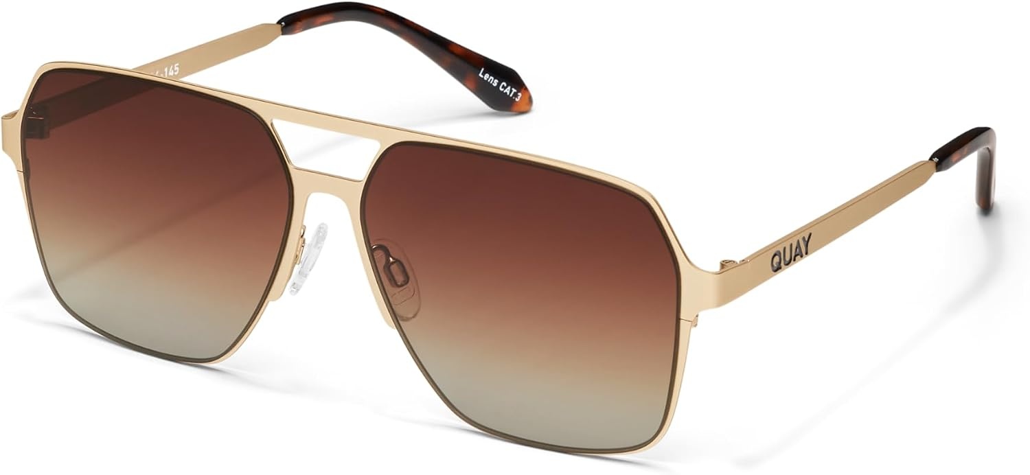 image:imageQUAY Backstage Pass Square Aviator Sunglasses Oversized Sunglasses for MenGoldBrown Polarized